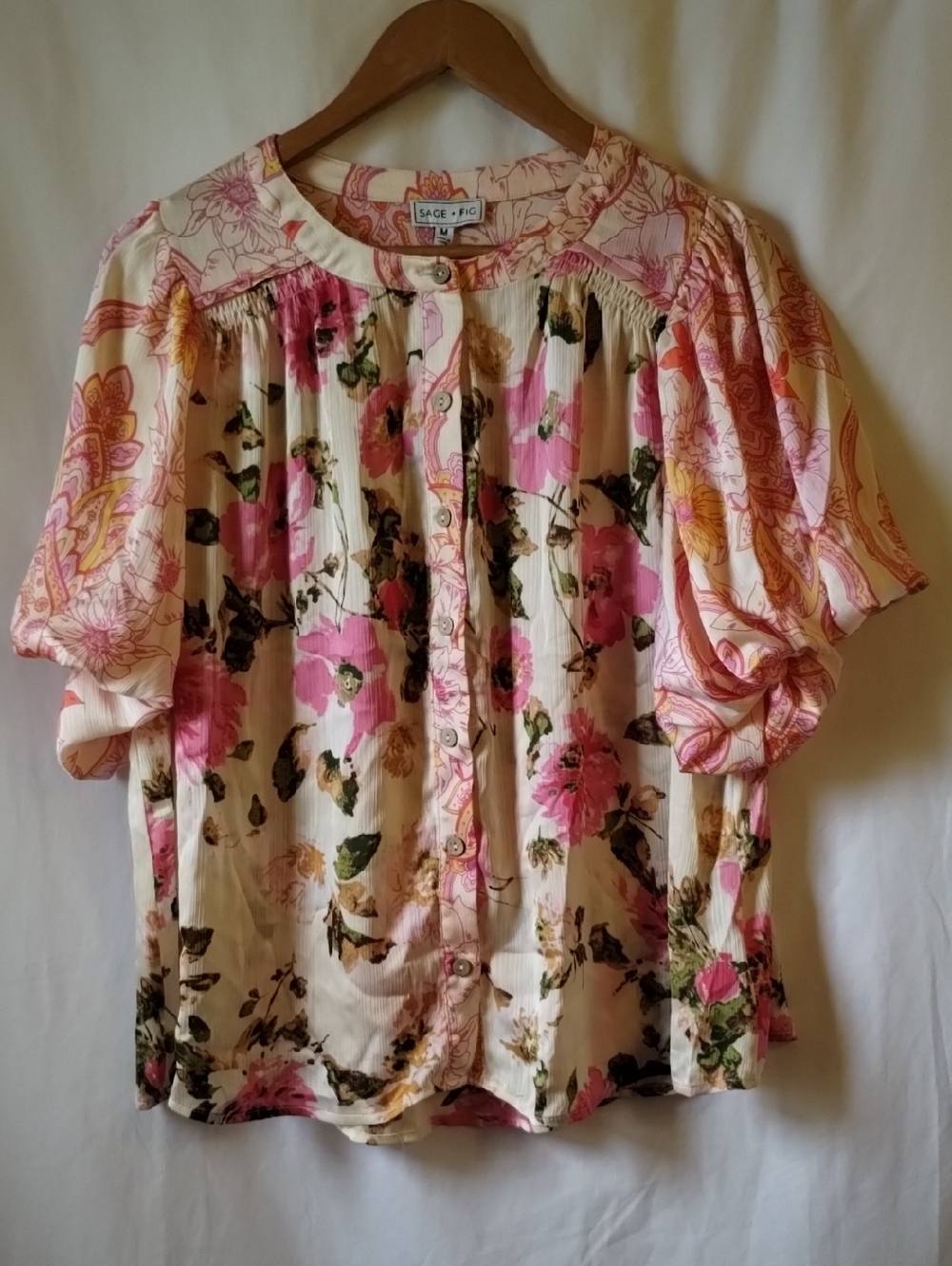 Pink Floral Button-Front Blouse